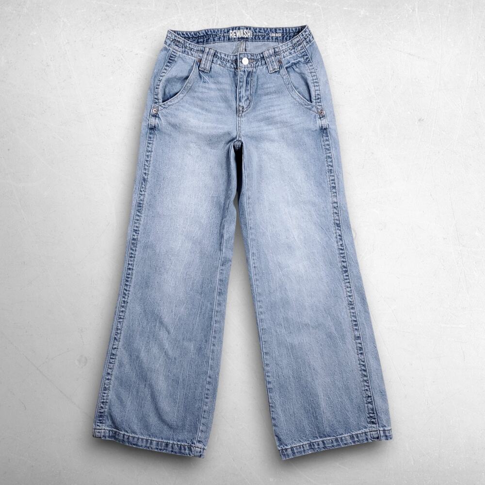 Rewash Low Rise Wide Leg Jeans Women Jr 5/27 Light Blue Denim Pleated Waist
